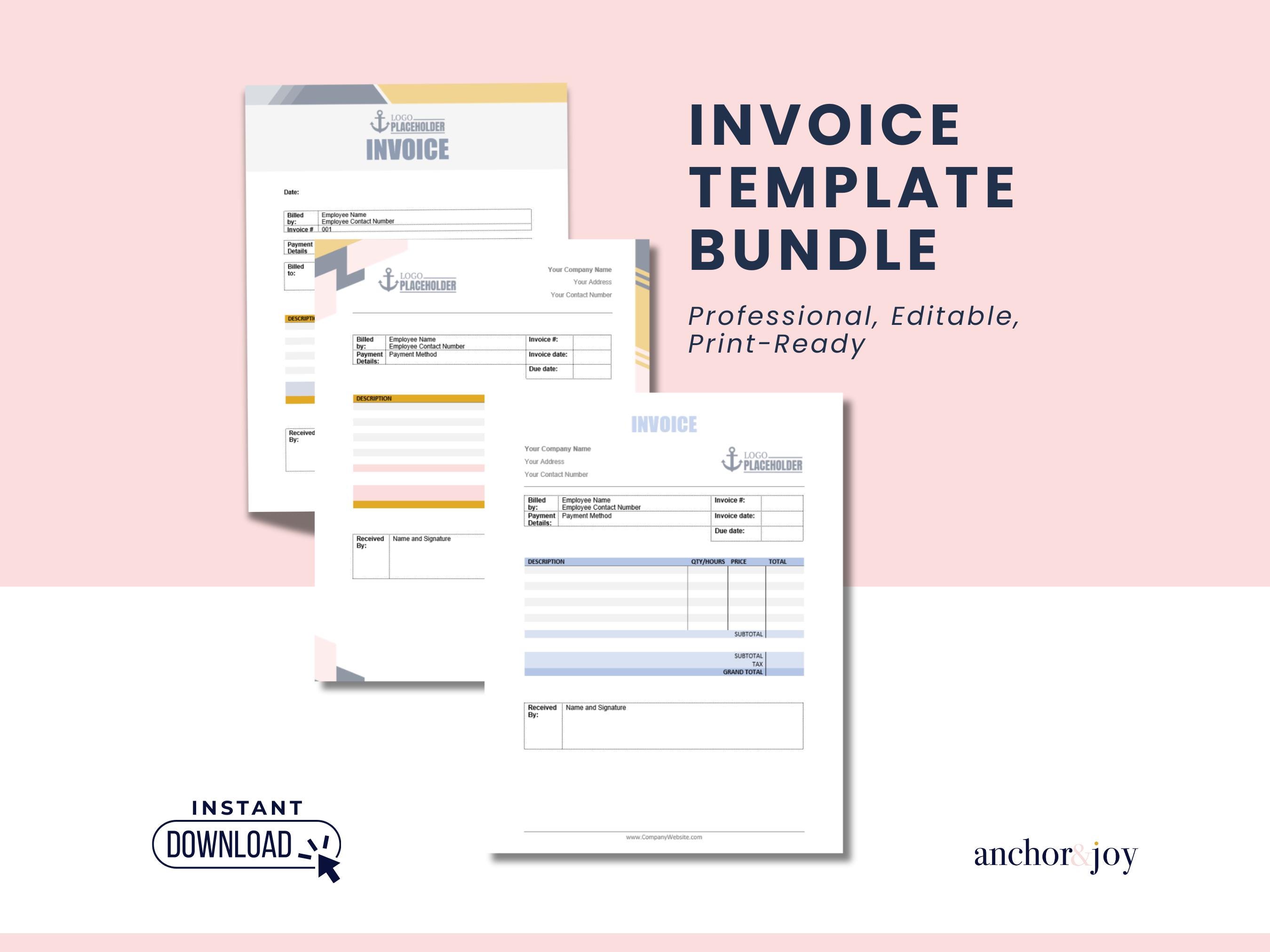 Invoice Template Pack | Editable MS Word | for Small Business ...