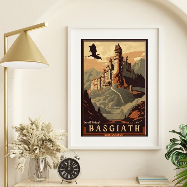 Affiche de voyage Basgiath War College, impression d'art quatrième aile, impression d'art Basgiath, art mural fantastique, cadeau Booktok, affiche de voyage fantastique, nerd
