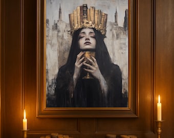 Crown of Books Wall Art Print, Queen of Literature Wall Art, Mysterious Woman, Gothic Crown Wall Decor, Gothic wall art, feminine wall art