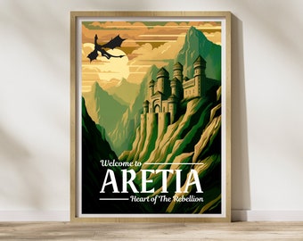 Aretia Travel Poster: Fourth Wing Art Print - Basgiath, Iron Flame