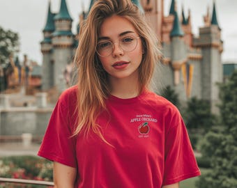 Camiseta Blancanieves Huerto de Manzanas, Camiseta de Manzanas Bordadas, Camiseta de Princesa Vintage de Parque Temático, Camiseta Inspirada en Cuentos de Hadas, Regalo Cottagecore