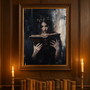 Victorian Woman Reading Bookish Wall Art Print, Dark Academia Decor, Librariancore Wall Art, Moody Reading Nook Painting, Book Lover Gift