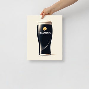 Grafika artystyczna z witaminą G Guinness: Irlandzka dekoracja domowego baru, świąteczny prezent dla niego zdjęcie 3