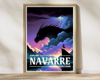 Fourth Wing Navarre Travel Poster: Basgiath Dragon Art Print