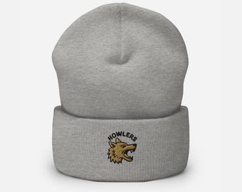 Gorro de invierno con vuelta y bordado Red Rising Howler: Omnis Vir Lupus, Merchandising de Red Rising, Regalo de ciencia ficción para él o ella, Regalo para amantes de la lectura, Gorro de invierno con escudo de lobo