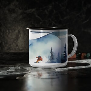 Enamel Camp Cup, Steel Cup, coffee mug, snowboard cup, winter coffee cup, snowboarding, camping mug, coffee