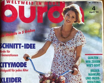 1994 4 / aprile '94 Burda Vintage rivista tedesca moda abito modello cartamodello fai da te Burda Weltweit in modalità