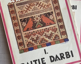 1990 1991 1933 1935 Stickerei Vintage lettische Buchstiche Stitching Zeltenes Rokdarbi Baltie darbi I und II Dzērvitis Sunepska