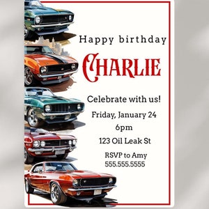 Classic Car Birthday Invitation Car Men's Invite Template Vintage Race Car Digital Download Text Message Invite Car Birthday Party- CC