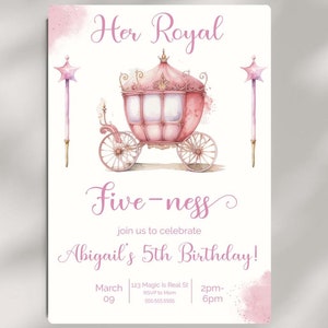 Her Royal Fiveness Invitation Princess Birthday Party 5th Birthday Invite Fiveness Birthday Party Invite Royal Pink Princess Party