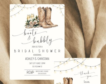 Boots And Bubbly Bridal Shower Invitation- Western Shower Invite- Editable Template- Boots Bridal Shower- Instant Download- S8