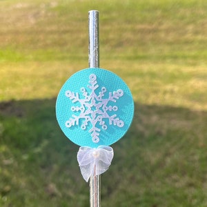 Ice Princess Birthday Party Frozen Snowflake Straw Toppers Winter Wonderland Christmas Snowflake Party Silver Teal White