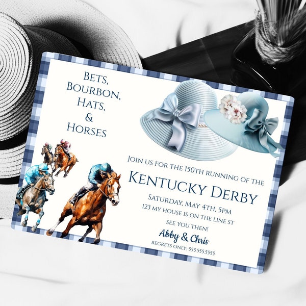 Horse Racing Party- Derby Invite- Derby Party Invitation- Run For The Roses Invitation- Editable Template- Instant Download- Derby Hat Party