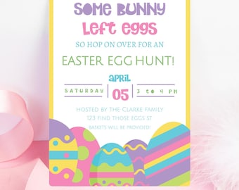 Easter Egg Hunt Invitation Printable Easter Bunny Egg Hunt Party Invite For Kids Hop On Over Egg Hunting Squad Some Bunny Invite- EH