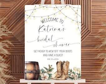Boots And Bubbly Bridal Shower Welcome Sign- Boots And Bubbly Bridal Shower Decor- Couples Shower- Western Welcome Sign- Editable- S8