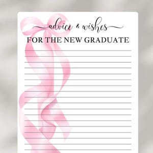 Cartões de conselho para festa de formatura com laço rosa: jogo de lembrança personalizado para comemoração de formatura do ensino médio - S9
