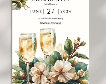 Pearls And Prosecco Bridal Shower Brunch And Bubbly Invite Champagne Shower Greenery Floral Customizable Bridal Shower Invitation- S1