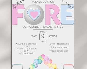 Golf Gender Reveal Printable Invitation- Editable Gender Reveal Golf Party Invite- Join Us Fore a Baby Reveal- GR001