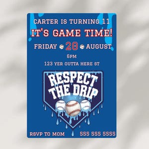 Baseball Ice Cream Drip Birthday Boy Invite Party Printable Baseball Invitation Instant Download Editable Customizable Birthday Template- Q6