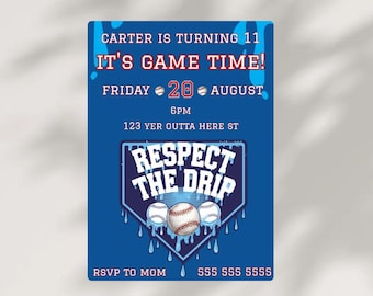 Baseball Ice Cream Drip Birthday Boy Invite Party Printable Baseball Invitation Instant Download Editable Customizable Birthday Template- Q6