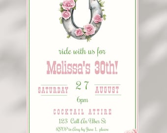 30th Birthday Western Dinner Horseshoe Invite Cocktail Party Cowgirl Birthday Elegant Invitation Let's Go Girls 30th Rodeo- WB