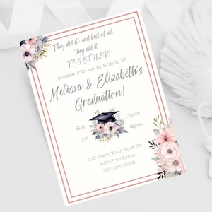 Graduation Invite For Siblings- Class Of 2025- Double Graduation- Grad Party Invite- Graduation Template- Editable- Digital Invitation