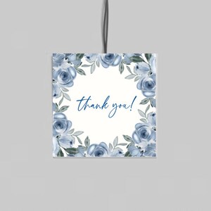 Blue Baby In Bloom Thank You Favor Tag- Elegant Baby Shower- Dusty Blue Flowers Baby Shower Theme- GN003
