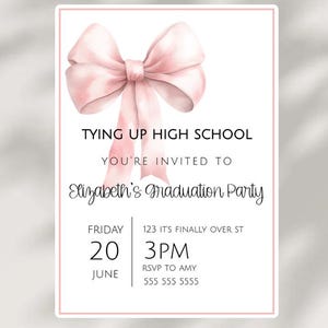 Pink Bow Graduation Party Announcement Invite High School Graduate Preppy Aesthetic Custom Graduation Printable Digital Invitation- GP