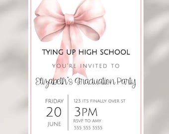 Pink Bow Graduation Party Announcement Invite High School Graduate Preppy Aesthetic Custom Graduation Printable Digital Invitation- GP