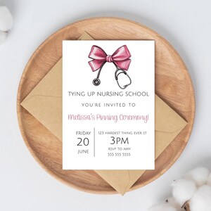Nurse Ceremony, Stethoscope Bow LPN Pinning Ceremony Graduation Party Invite Nurse Class Of 2025 Printable Invitation Graduation Template