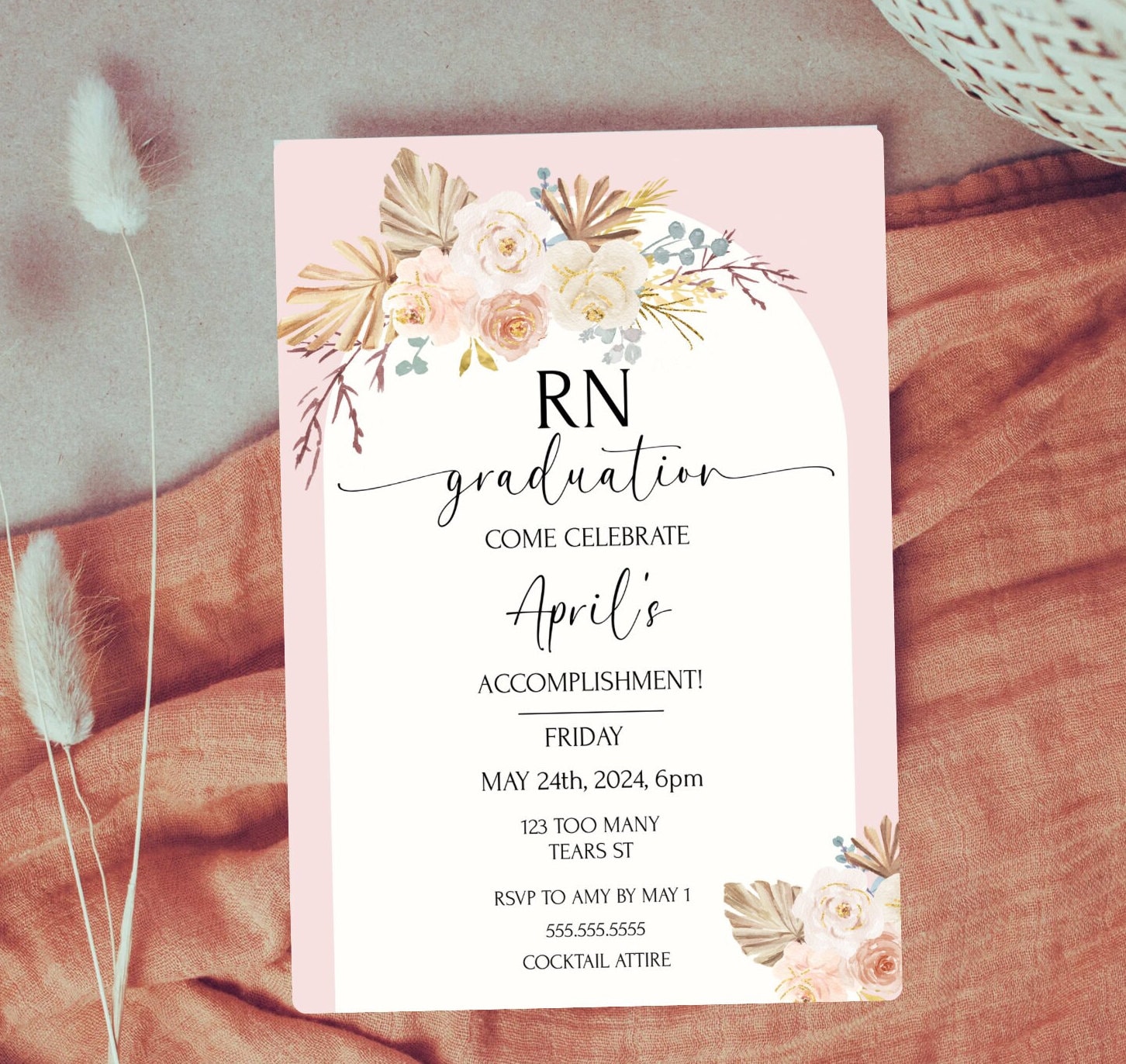 Boho Nurse Graduation Invitations RN Class of 2024 LPN Pinning Ceremony ...