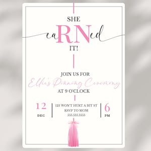Pinning Ceremony Invitation RN Grad Announcement- Coquette Pink Bow Nursing School Grad Party Invite- RN Class Of 2025- Editable