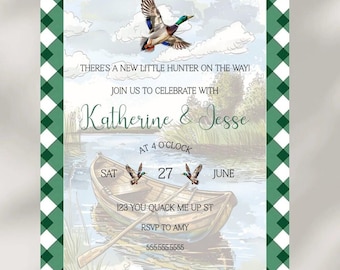 Mallard Duck Baby Shower Invitation Template, Duck Hunting Shower, New Little Hunter, Co Ed Shower Invite, Boy Baby Shower, Digital Download