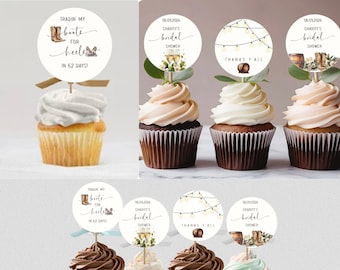 Boots And Bubbly Bridal Shower Cupcake Toppers- Boots And Bubbly Bride- Western Bridal- Couples Bridal- Country Chic Bridal Favors- S8