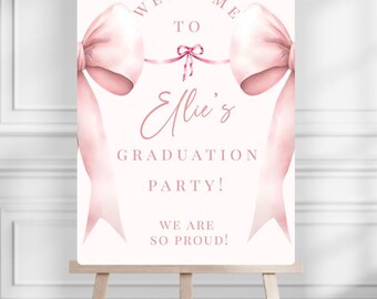Coquette Graduation- Pink Bow Welcome Sign- Class of 2026- Pink Bow Grad Party- Coquette Aesthetic- Editable Template- Instant Download- G2