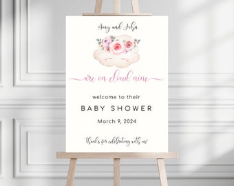 We're On Cloud Nine Welcome Sign Cloud 9 Shower Welcome Poster- Cloud Nine Baby Shower Large Entrance Sign- Cloud 9 Shower Decor- CS001