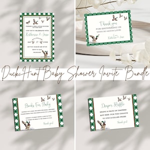 Bundle d'invitation pour une baby shower, chasse au canard - livres sur le thème du canard colvert pour les couches de bébé, tombola, carte de remerciement - GN7