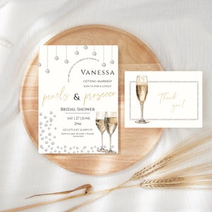 Pearls And Prosecco Bridal Shower Invitation- Modern Bridal Shower- Brunch And Bubbly Invite- Elegant Invitation- Editable Template