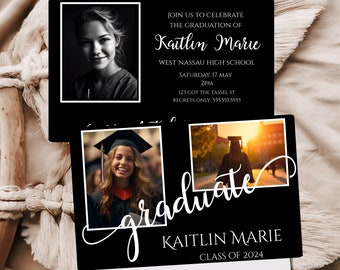 Photo Grad Announcement Invitation Template Black And White Graduation Party Invite Class Of 2026 Photo Template