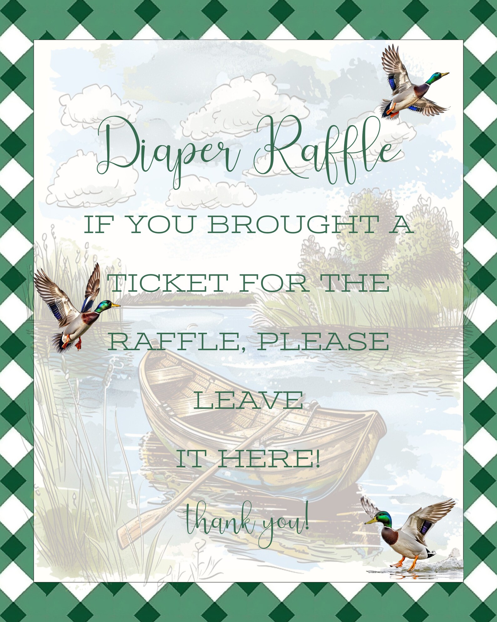 Hunting Raffle Sign Mallard Duck Theme Hunting Shower Sign Bundle- Duck Cards and Gifts ...