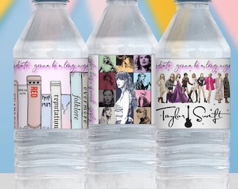 Taylor Swift Themed Birthday Party Decor- Swiftie Birthday Party- Taylor Swift Water Bottle Labels- Instant Download- KB002