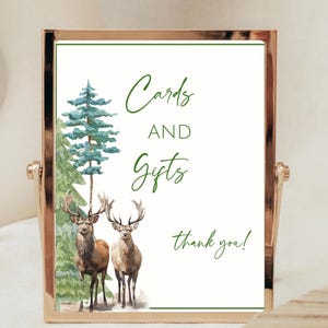 Woodland Baby Shower Signage Deer Duck Hunting Cards e presentes Decoração de mesa 8x10 Editável Download instantâneo-DD