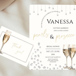 Pearls And Prosecco Bridal Shower Invitation- Modern Bridal Shower- Brunch And Bubbly Invite- Elegant Invitation- Editable Template