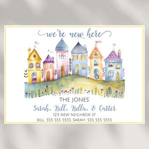 Nouvelle carte de maison Carte de présentation des voisins Emménagement Nous sommes nouveaux ici Nouveaux arrivants dans le quartier Carte de présentation imprimable amusante et modifiable de la famille