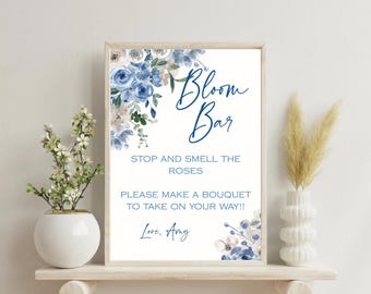 Baby in bloei blauwe bloem bar bord douche decor stoffige blauwe bloemen afdrukbaar tafelbord, blauw tafelblad bord bewerkbare sjabloon-GN003