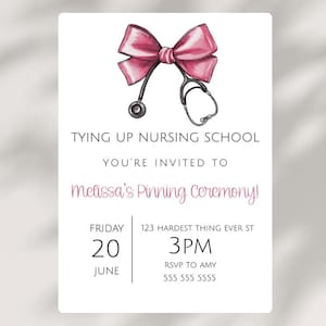 Nurse Ceremony, Stethoscope Bow LPN Pinning Ceremony Graduation Party Invite Nurse Class Of 2025 Printable Invitation Graduation Template