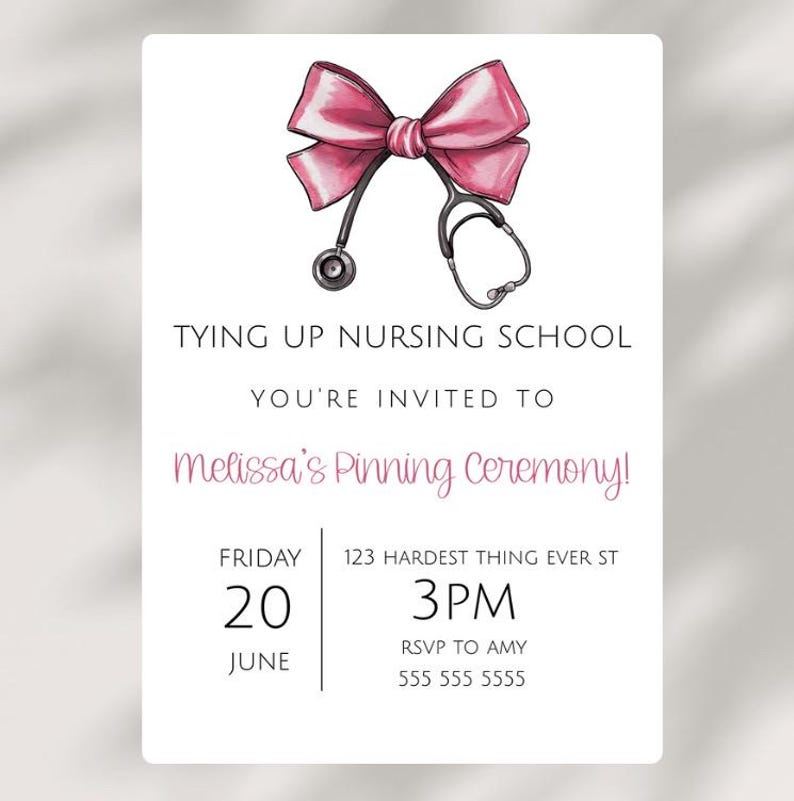 Nurse Ceremony, Stethoscope Bow LPN Pinning Ceremony Graduation Party Invite Nurse Class Of 2025 Printable Invitation Graduation Template