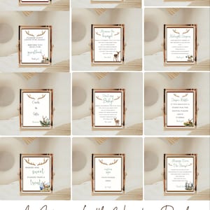 Nuevo paquete de letreros para bebé con diseño de ciervos y temática de caza de ciervos para baby shower de Little Hunter, libro de visitas, tarjetas y obsequios, juego de rifa de pañales, letrero personalizado, baby shower de niño, D1