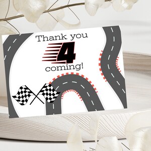 Verjaardagsbedankkaart met vier snelheden nodig - bedankkaart raceauto - Racing Party Decor - 4e verjaardag jongen bedankkaart - W1