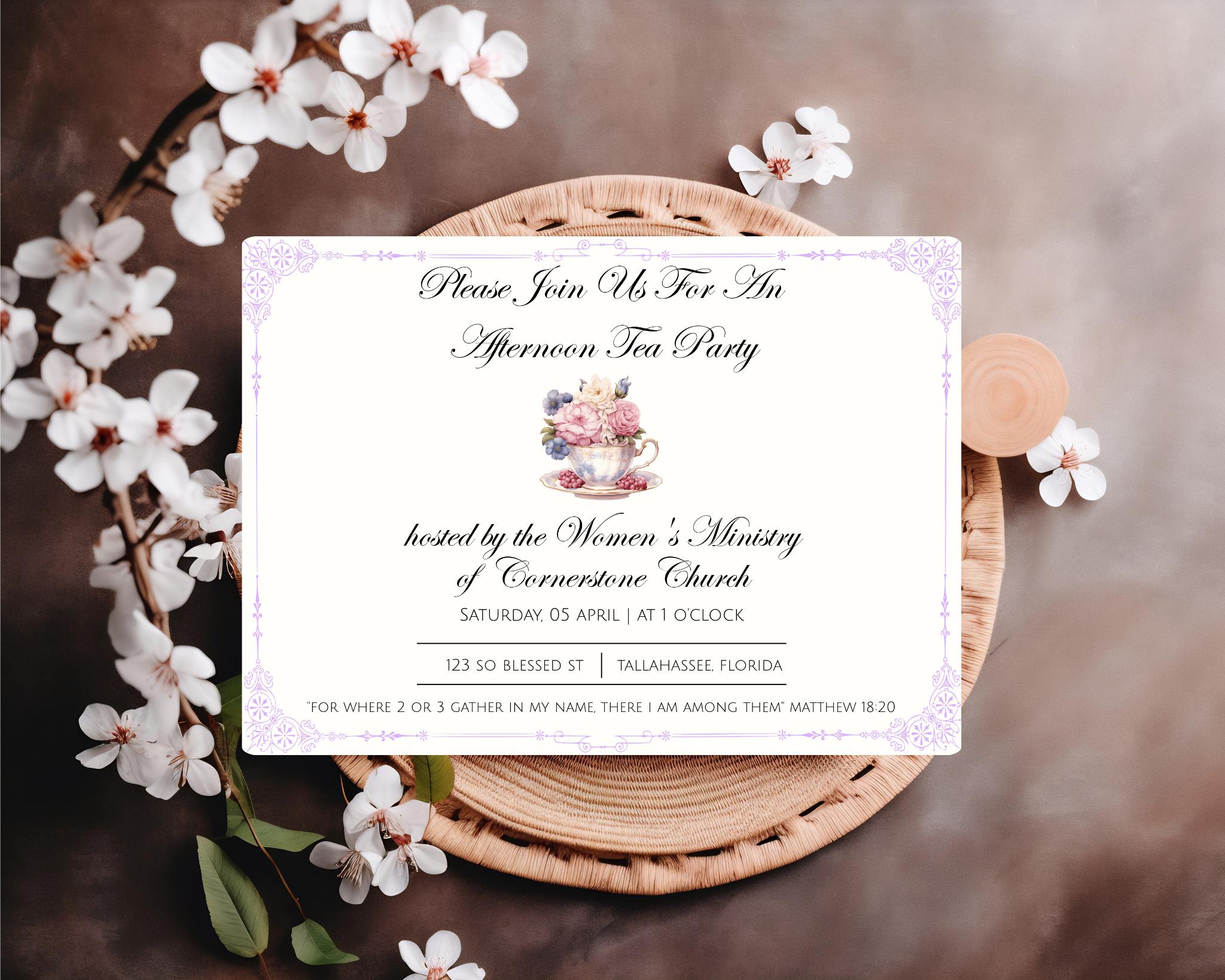 Women's Ministry Tea Party Invitation- Women's Bible Study- Tea ...